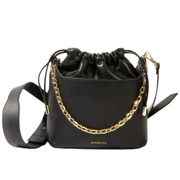 Bandolier Black Crossbody Bag with Gold Accents